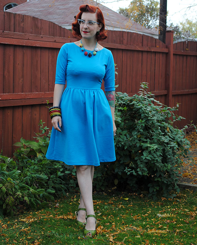 A turquoise Moneta dress