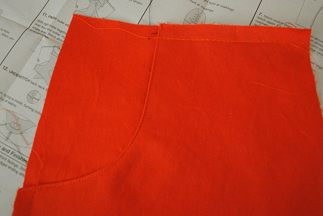 orange sateen pants in progress