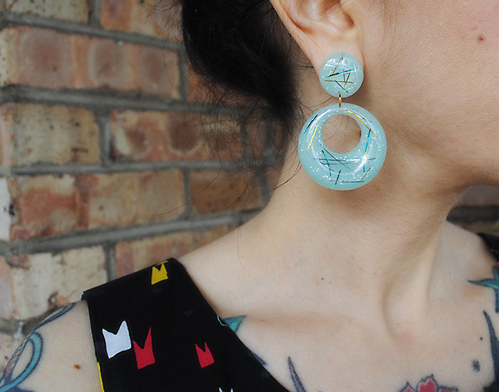 By Gum, By Golly blue tinsel vintage-style earrings