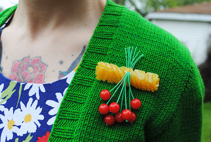 By Gum, By Golly cherries and glitter resin brooch
