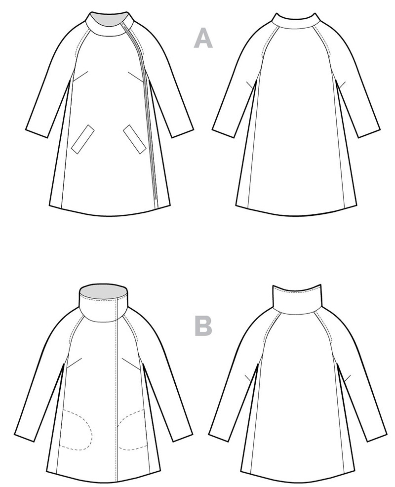 Clare coat technical illustration, copyright Closet Case Patterns