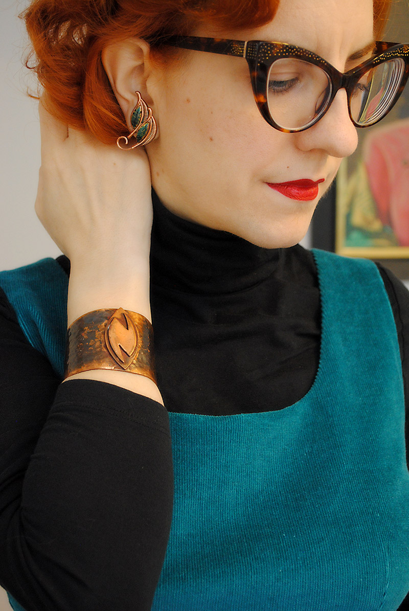 Matisse earrings and modernist copper cuff
