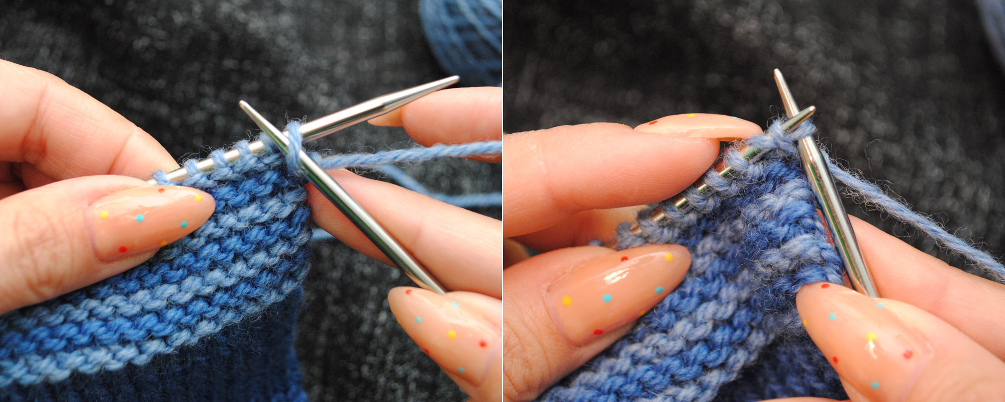Icelandic bind off steps 1 and 2