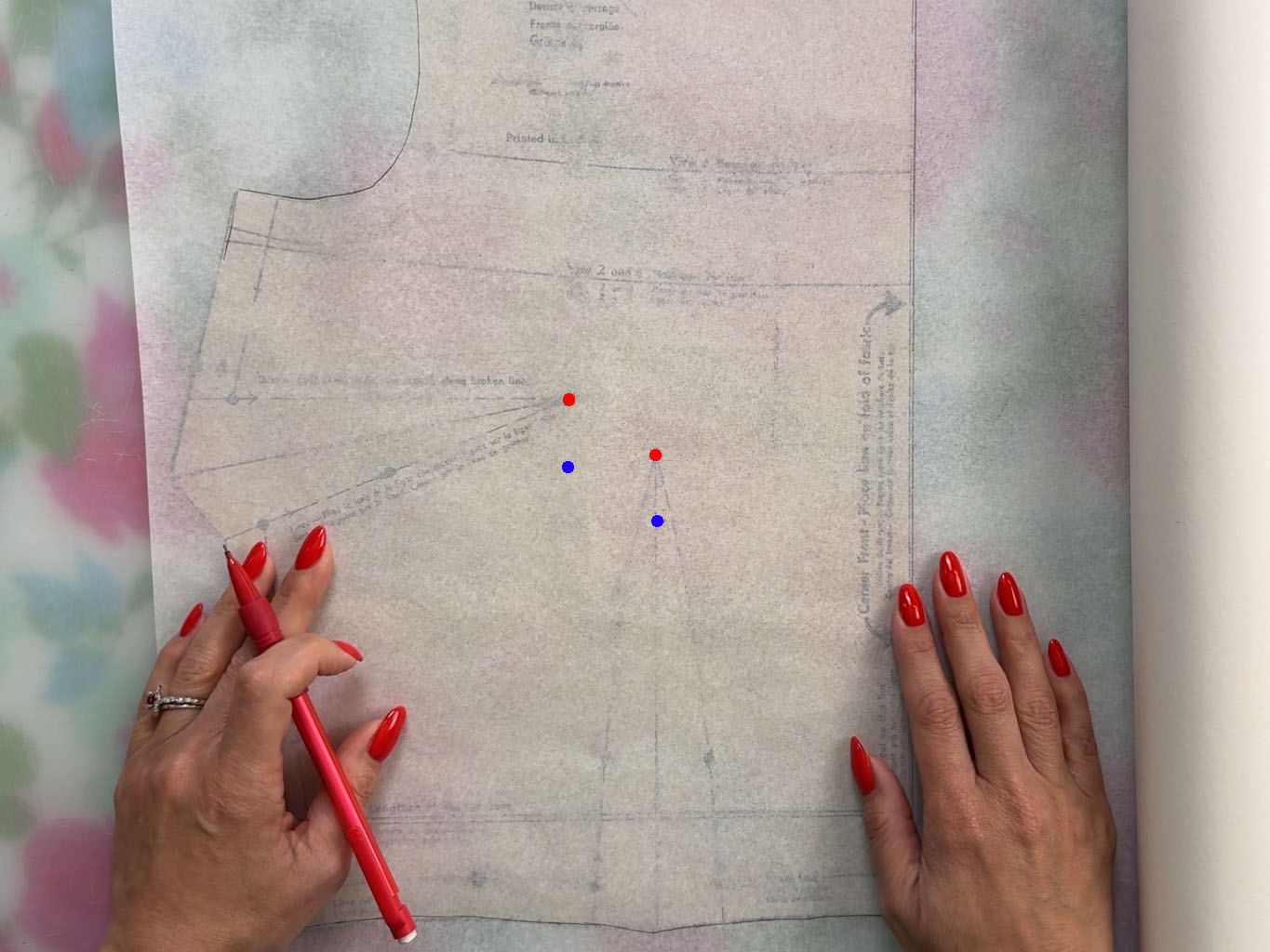 vintage pattern piece under tracing paper
